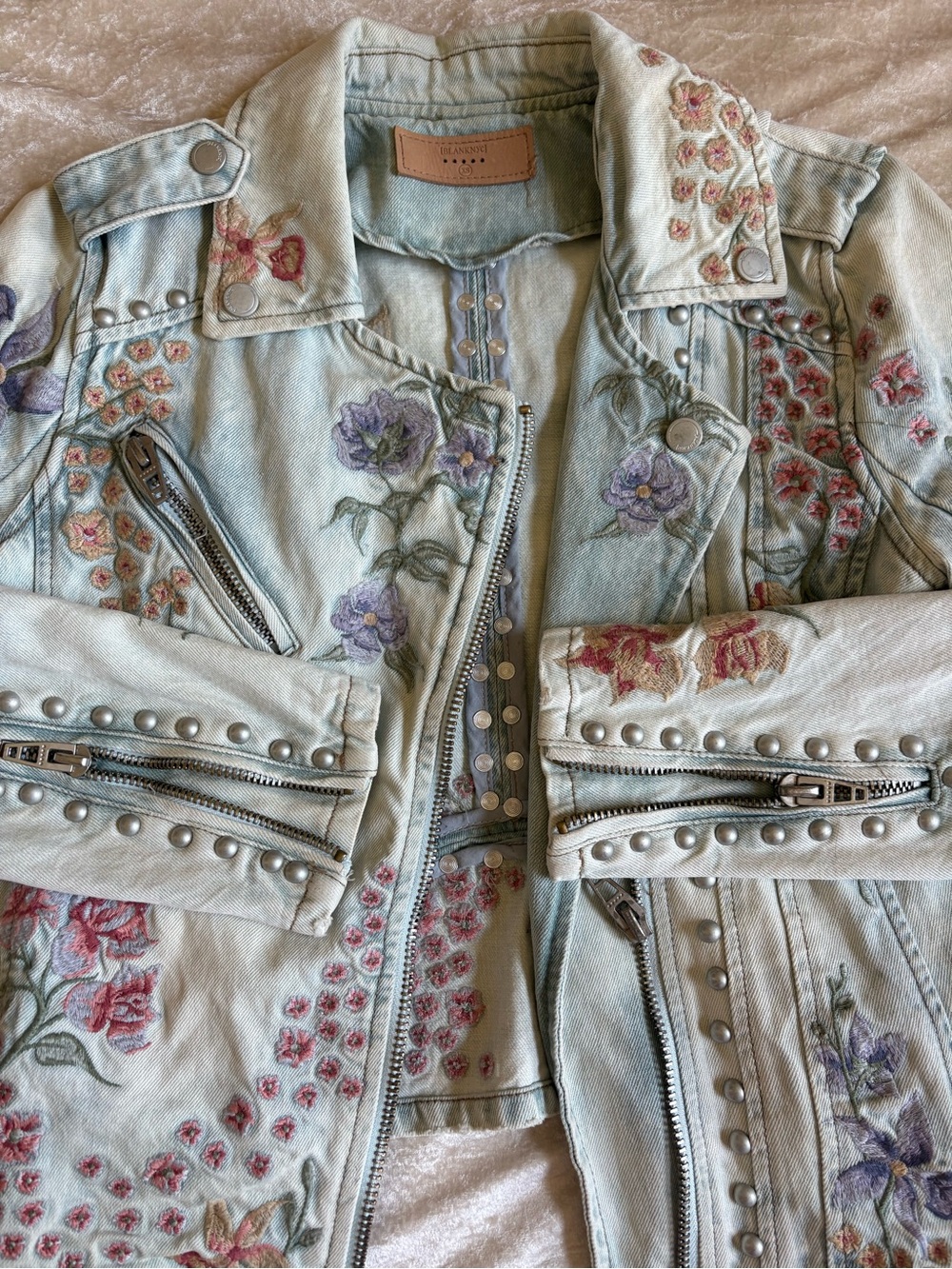 Embellished BlankNYC Light Wash Denim Moto Jacket - Picture 2 of 5